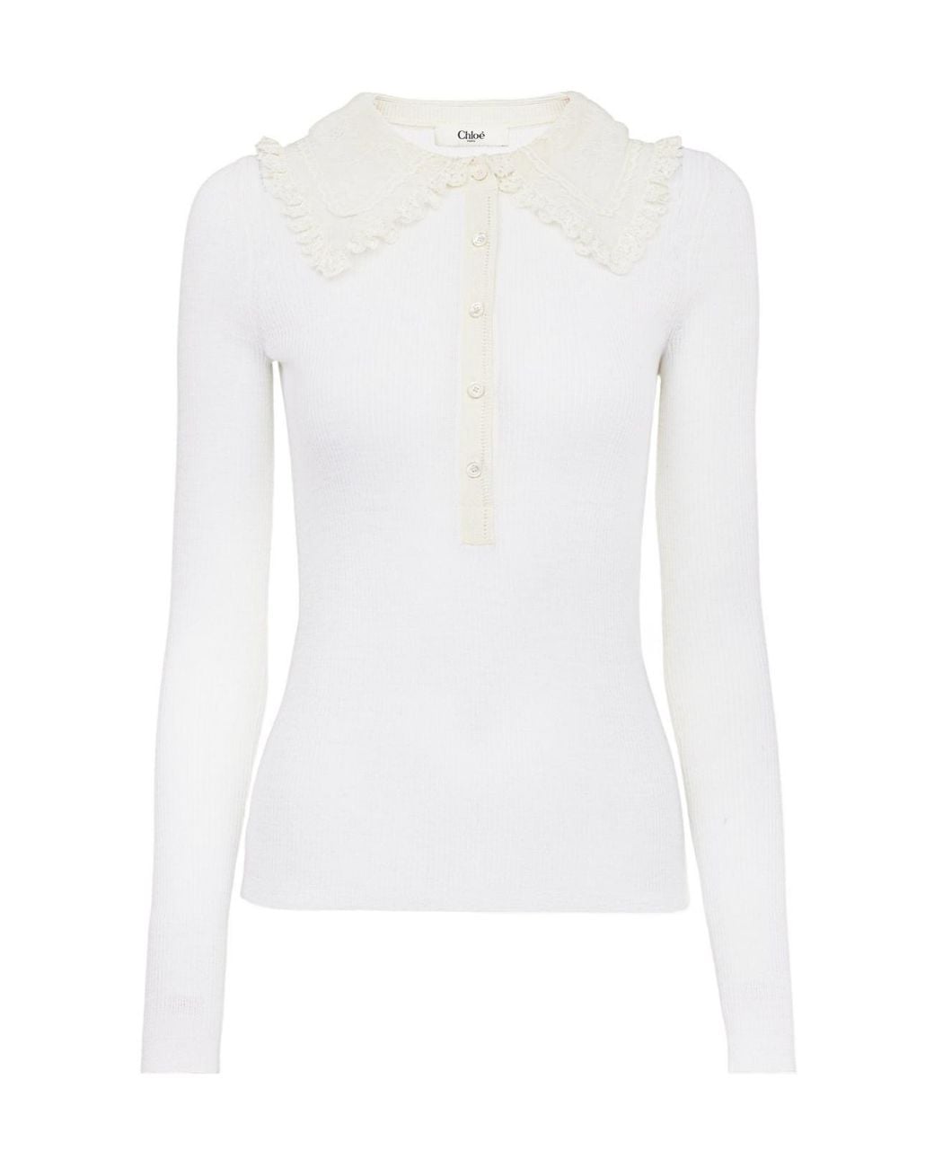 Chloé White Lace-Collar Long-Sleeve Shirt