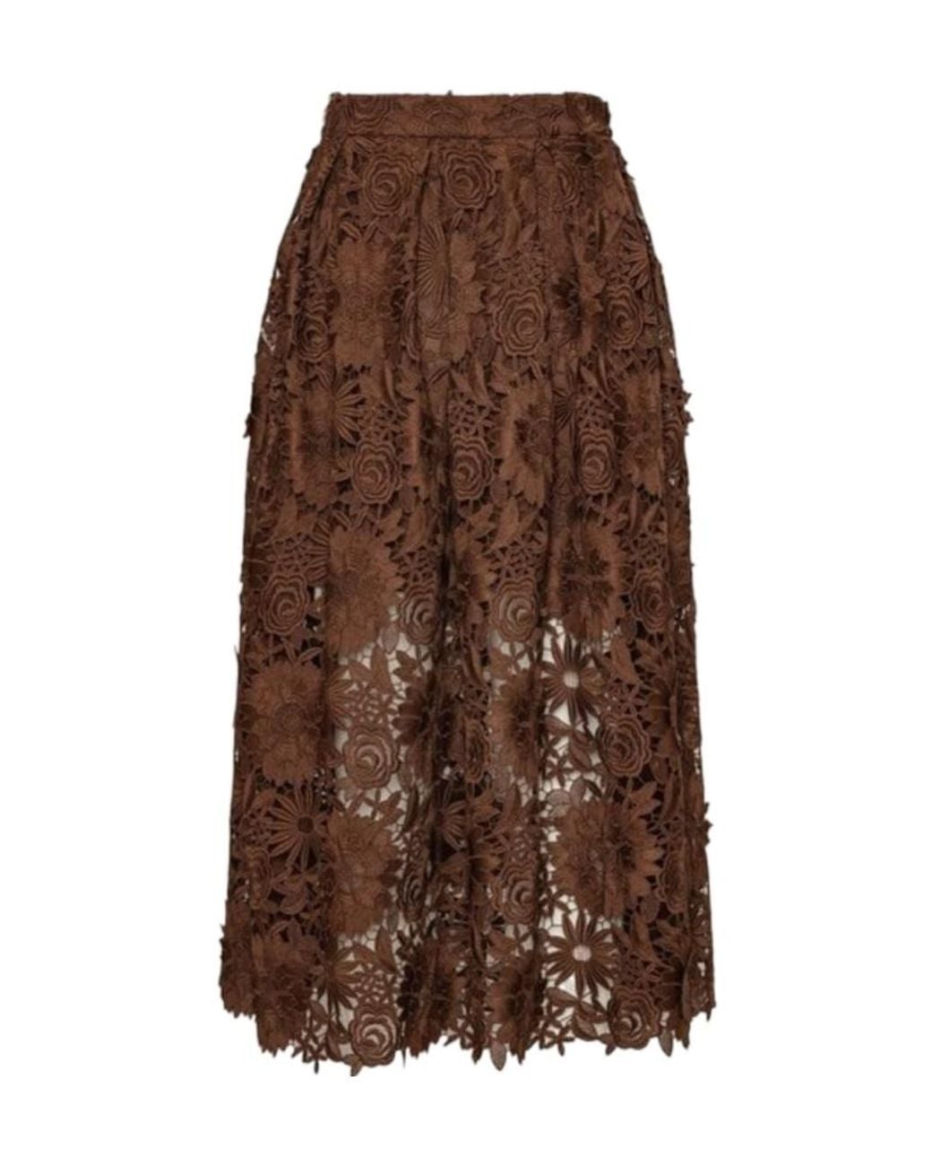 ROTATE BIRGER CHRISTENSEN Brown 3D Lace Midi Skirt