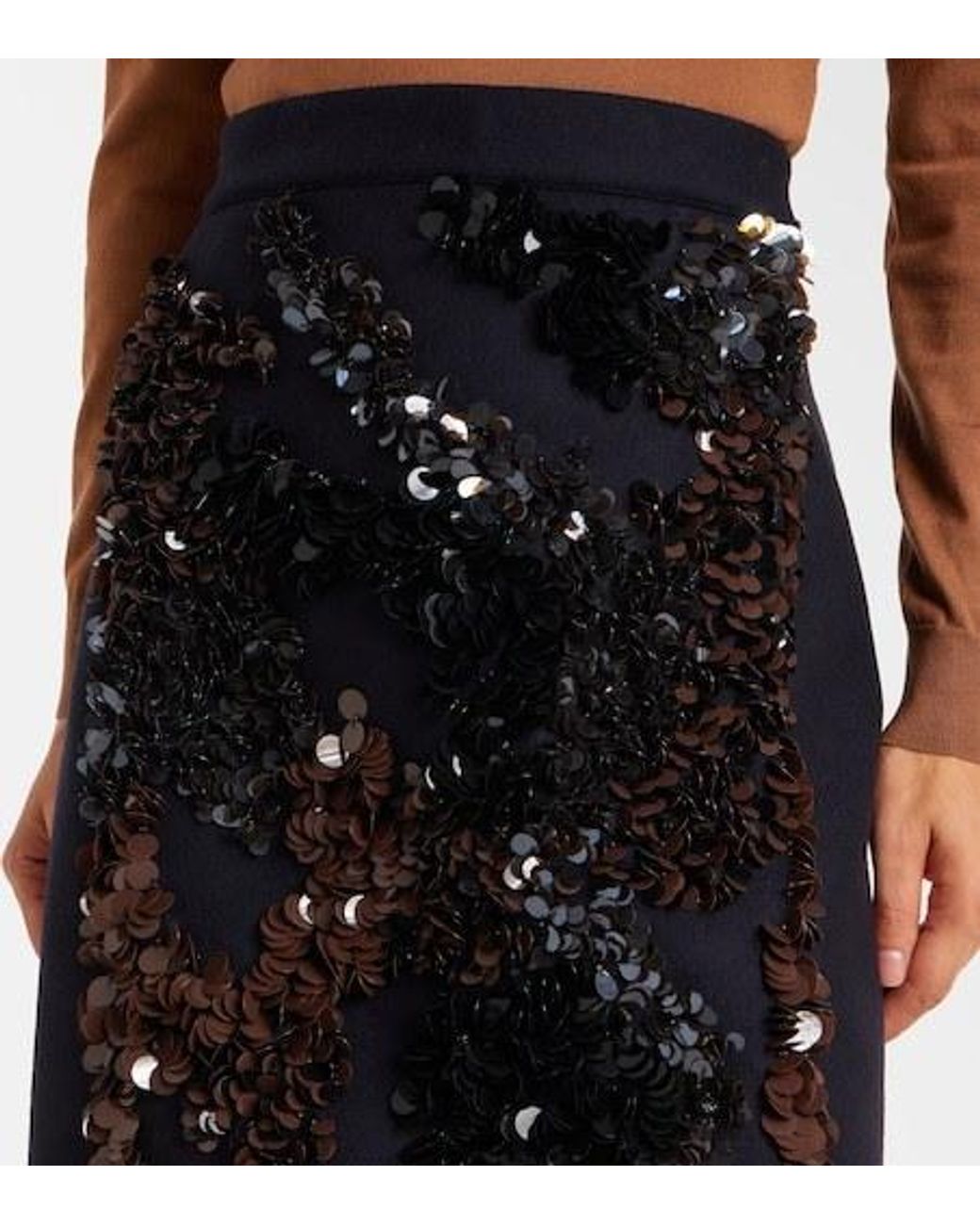 Plan C Black Sequined Wool-Blend Midi Skirt