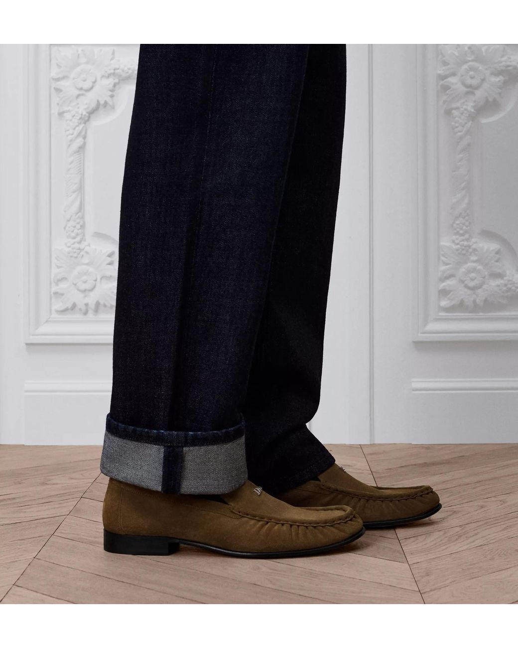 Dior Brown Homme Ruched Moc Toe Loafers for men