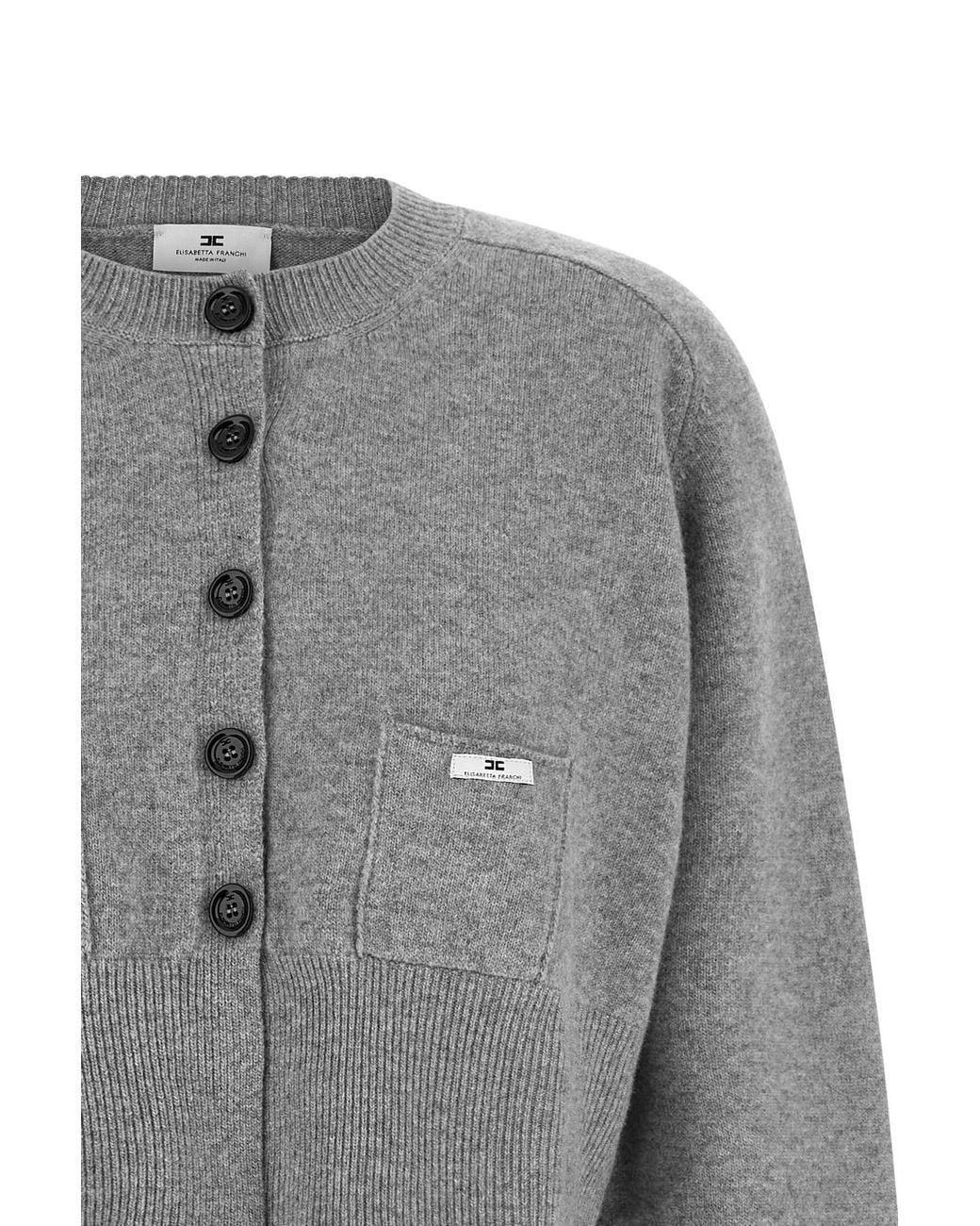 Elisabetta Franchi Gray Cropped Button Cardigan