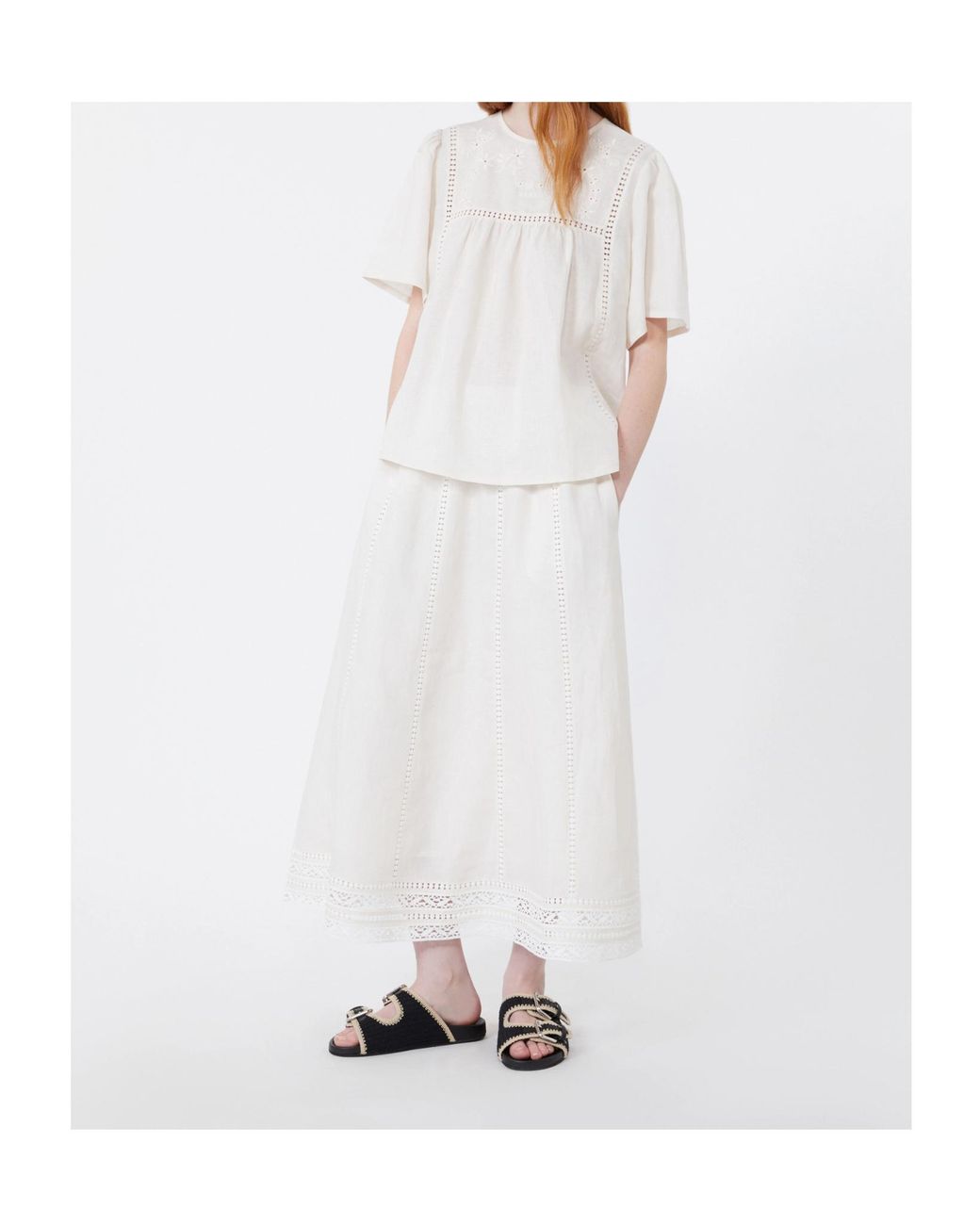 Weekend by Maxmara White Floral-Embroidered Panelled Top