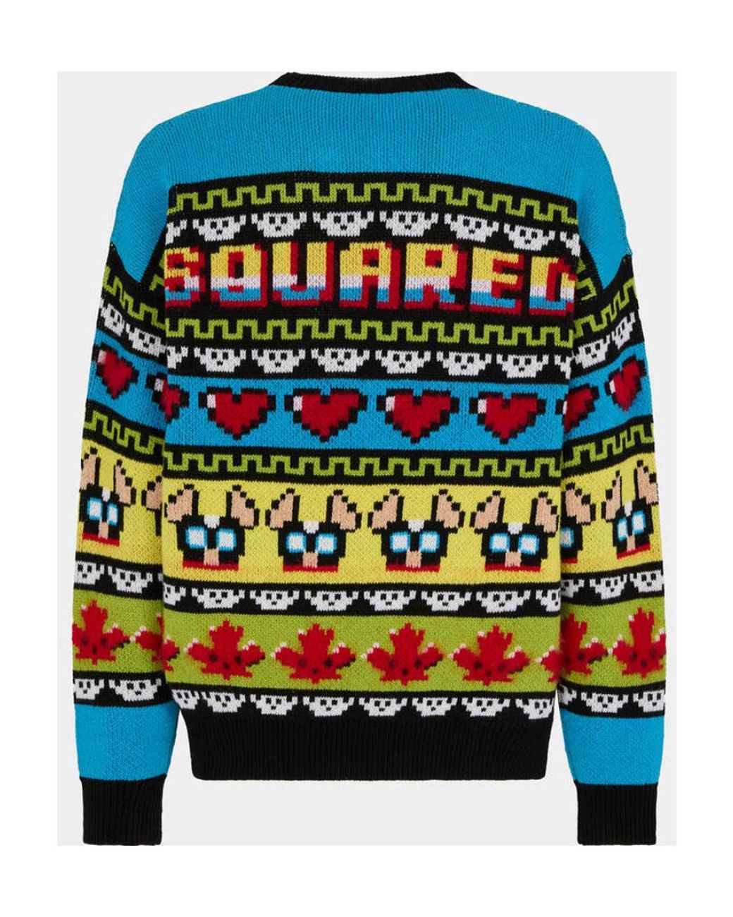 DSquared² Blue Jacquard Crewneck Knitted Jumper for men