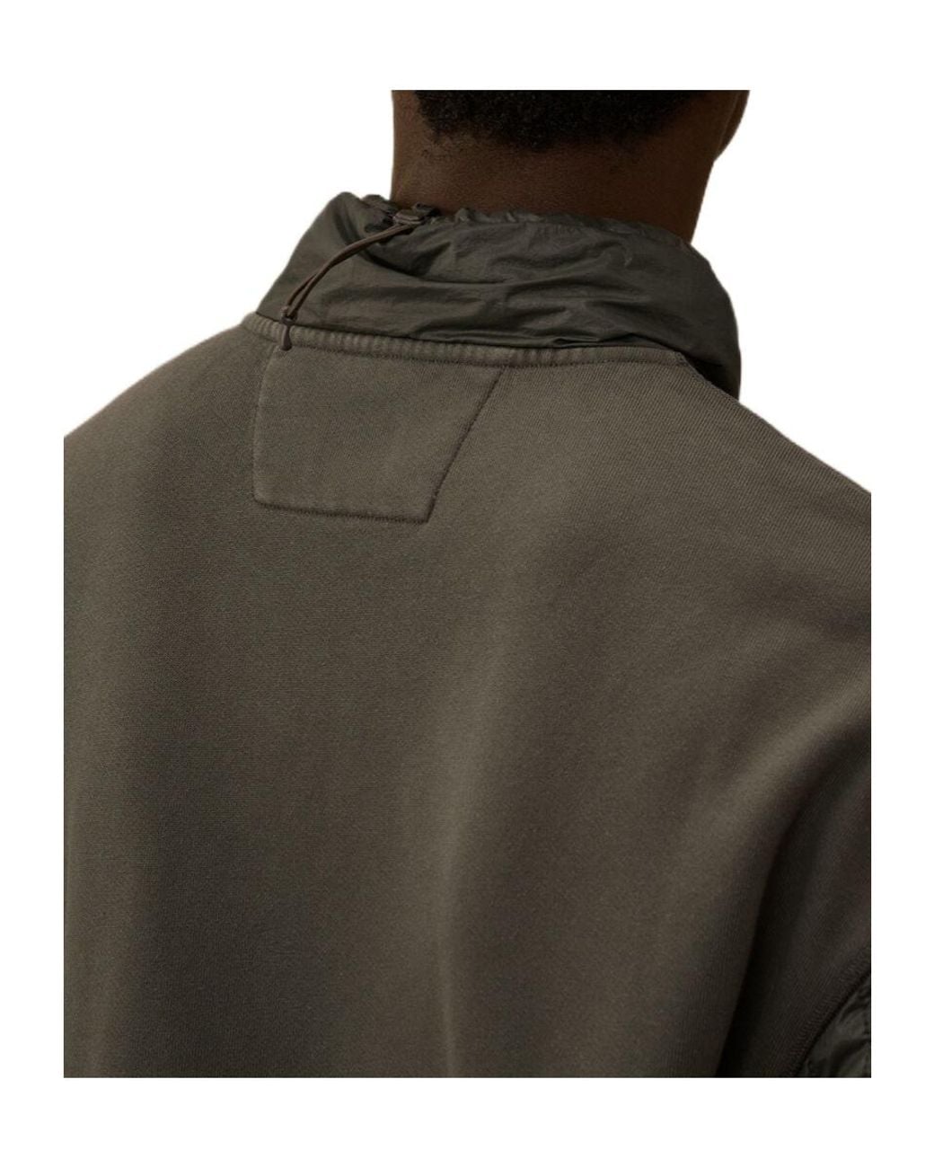 C P Company Green Half-Zip Quilted Sleeve Sweatshirt for men
