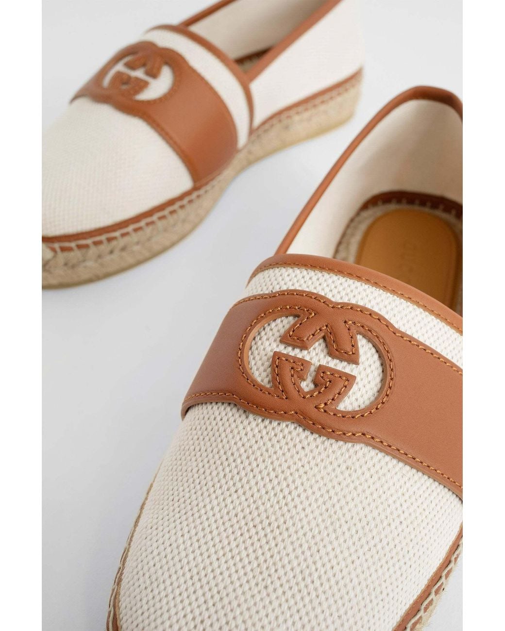 Gucci Brown Logo Cut-Out Slip-On Espadrilles for men