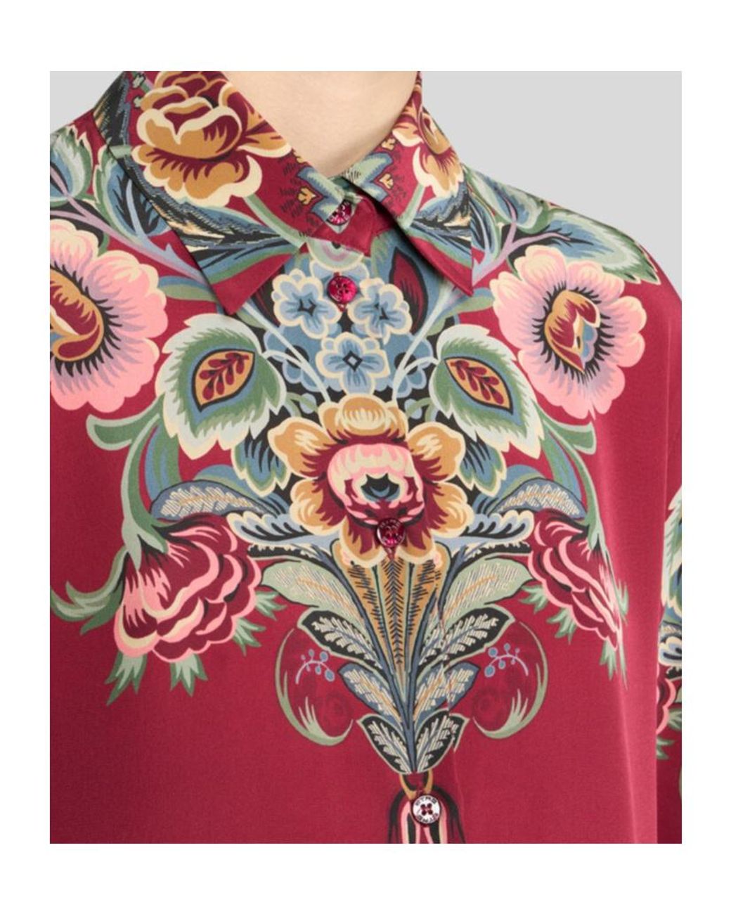 Etro Red Placed Printed Curved Hem Shirt