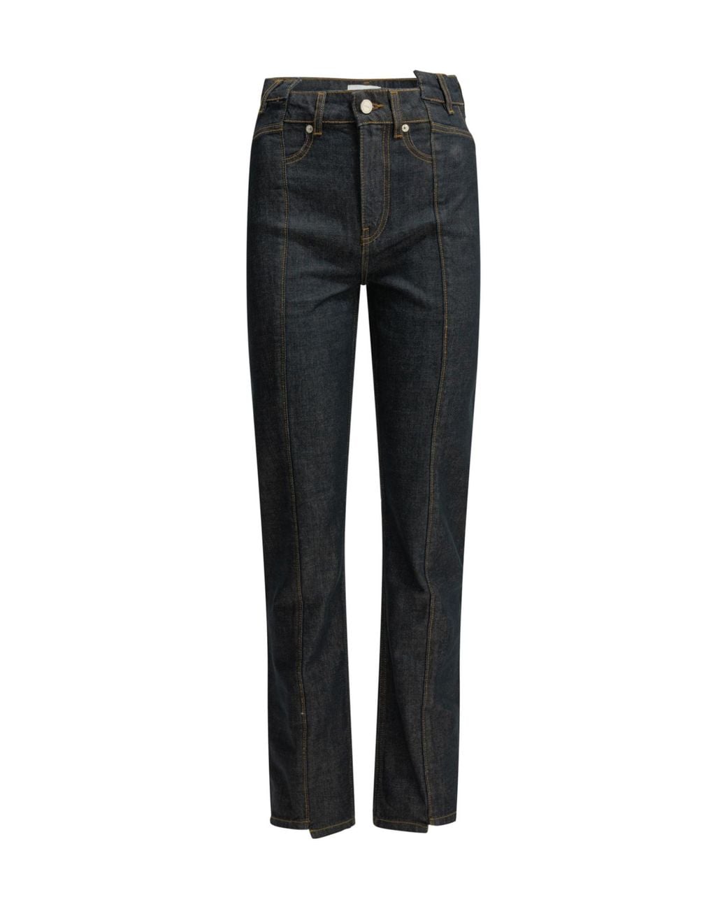Ganni Black Slub Fold High-Rise Straight Jeans