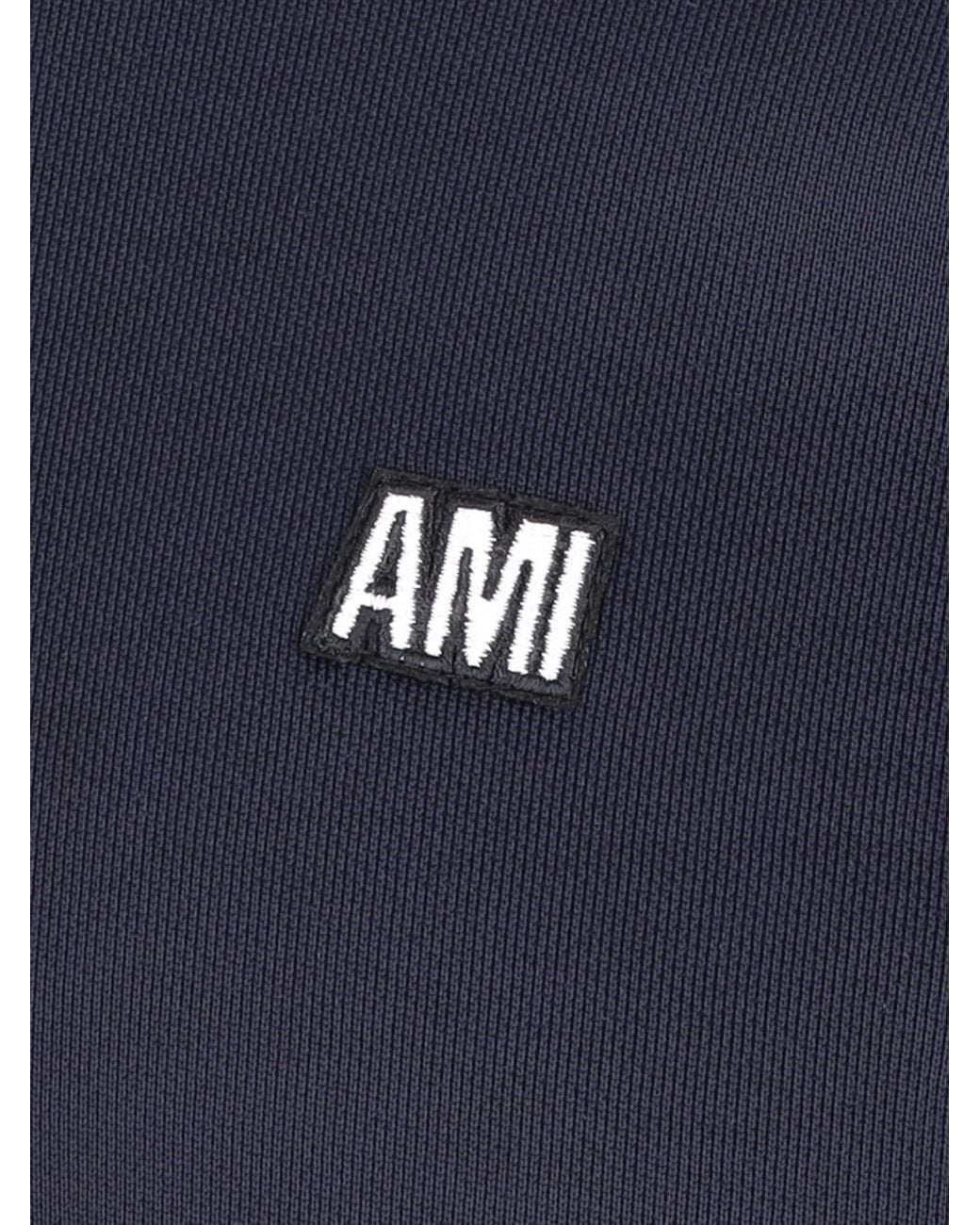 AMI Blue Ami Logo Embroidered Side-Striped Sweatshirt for men