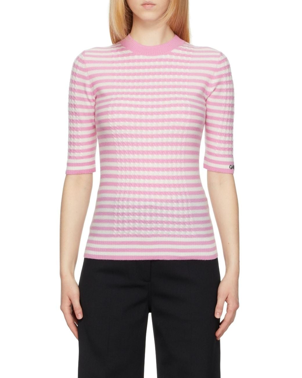 Ganni Pink Striped Cashmere-Wool Top