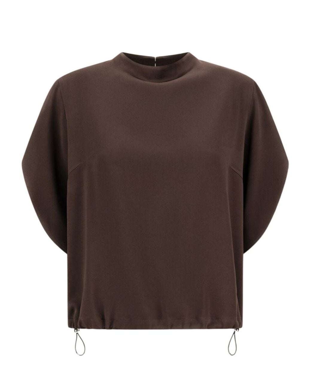Herno Brown Drawstring Three-Quarter Sleeves Satin Blouse