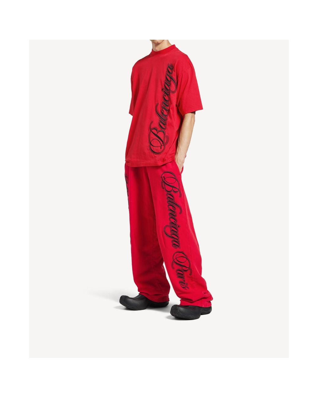 Balenciaga Red Cursive Medium Fit T-Shirt for men