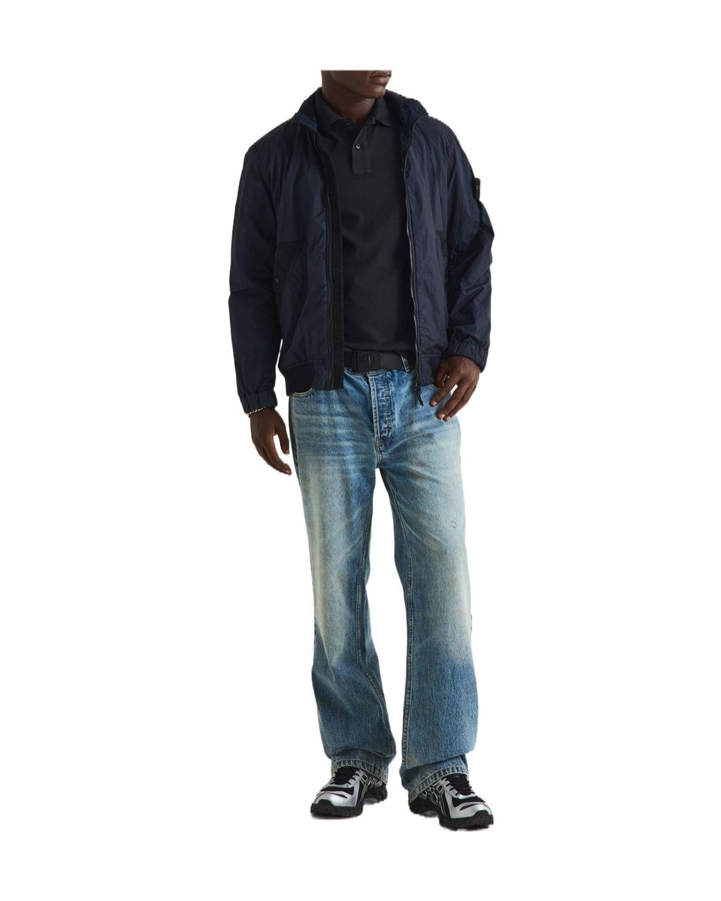 Stone Island Black Cotton Compass Logo Polo Shirt for men