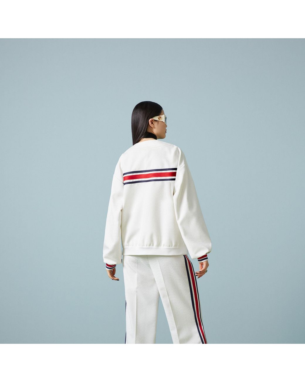 Gucci White Web-Striped V-Neck Cardigan