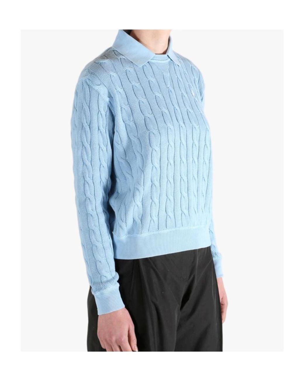 Polo Ralph Lauren Blue Cable Knit Polo Collar Sweater