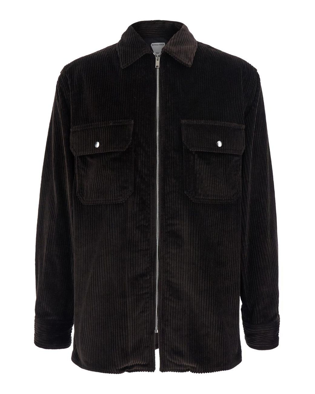 Bottega Veneta Black Shirt With Classic Collar And Two Patch Pockets On The Front for men