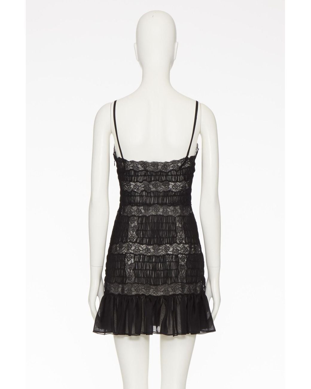 Valentino Black Lace Trim Ruffled V-Neck Dress