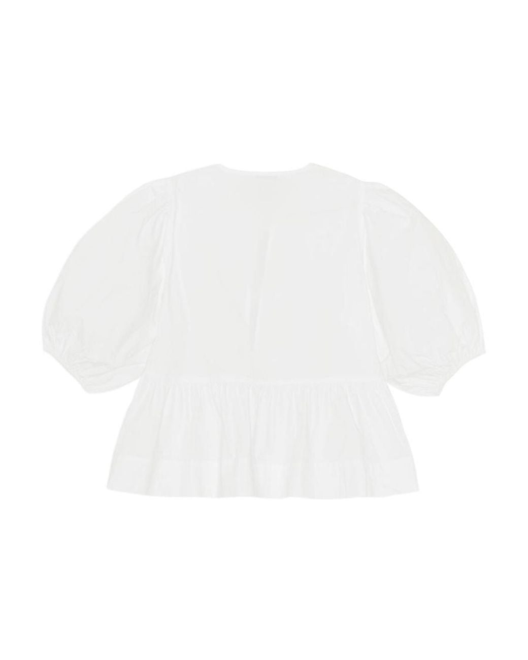 Ganni White Poplin Peplum Tie Blouse