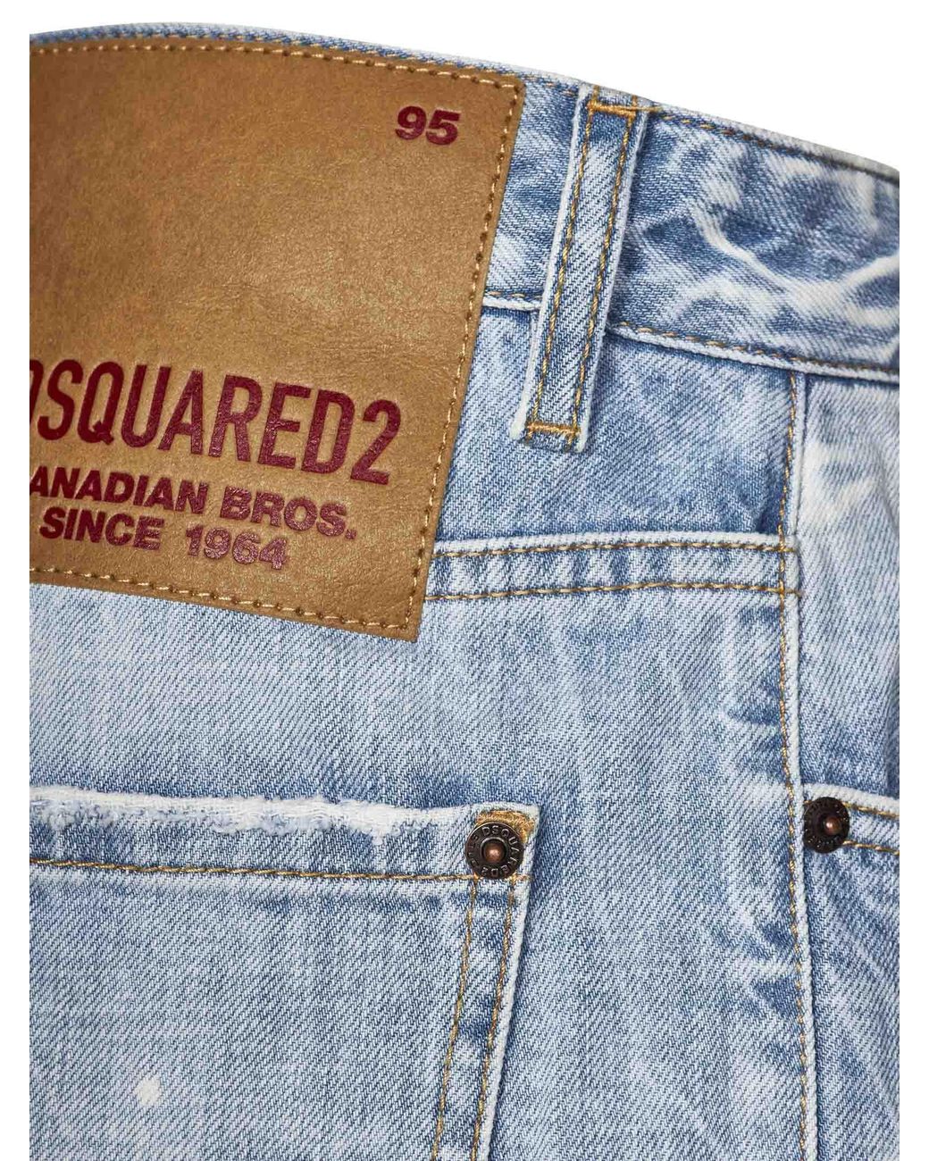 DSquared² Blue Logo-Patch Distressed Wide-Leg Jeans
