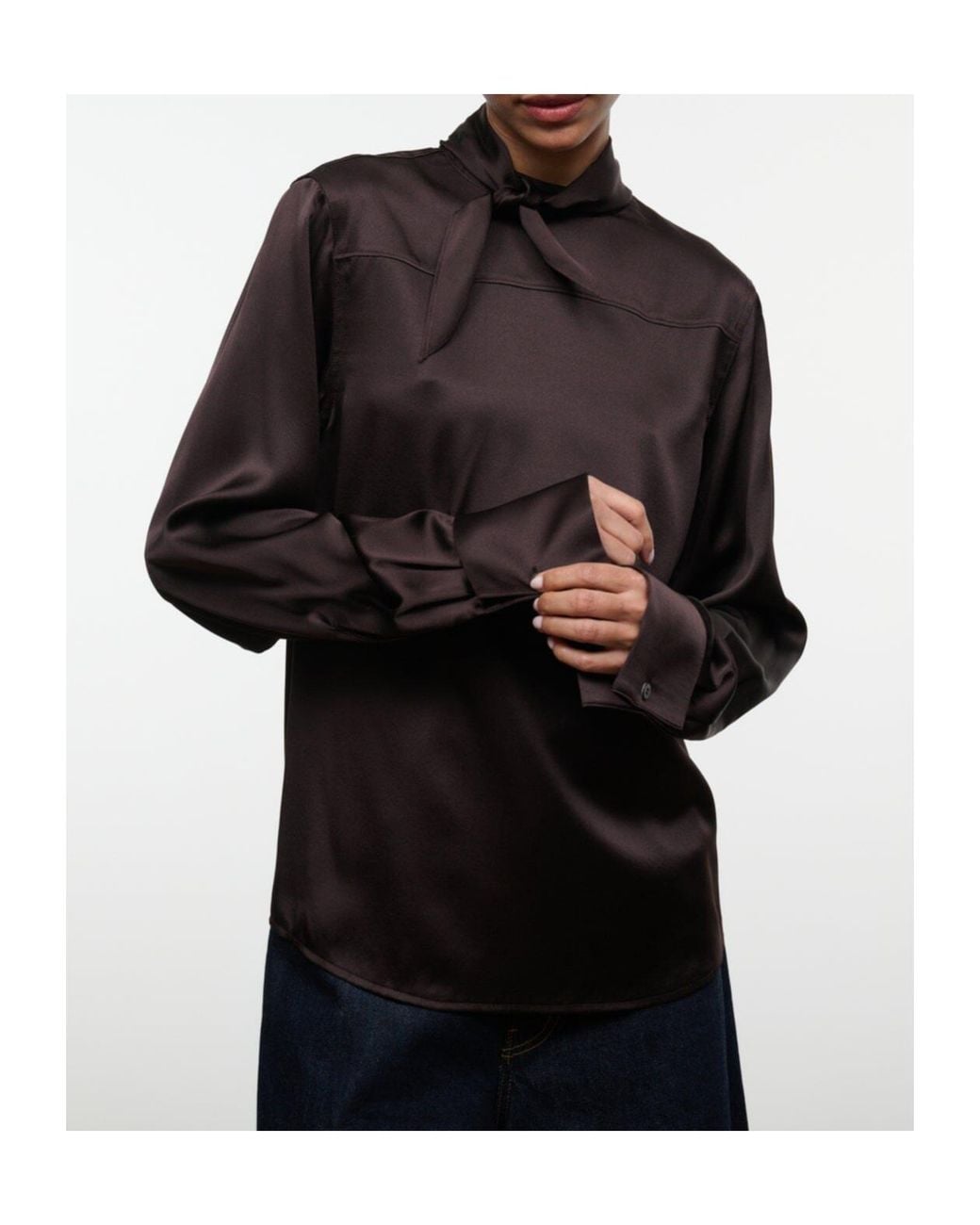 Staud Black Long-Sleeve Silk Shirt