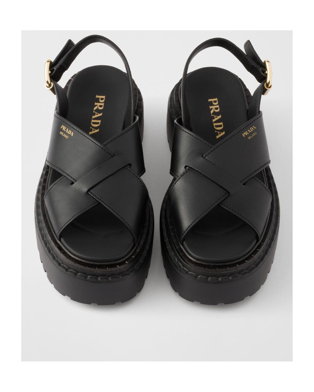 Prada Black Crossover Strap Detailed Slingback Sandals