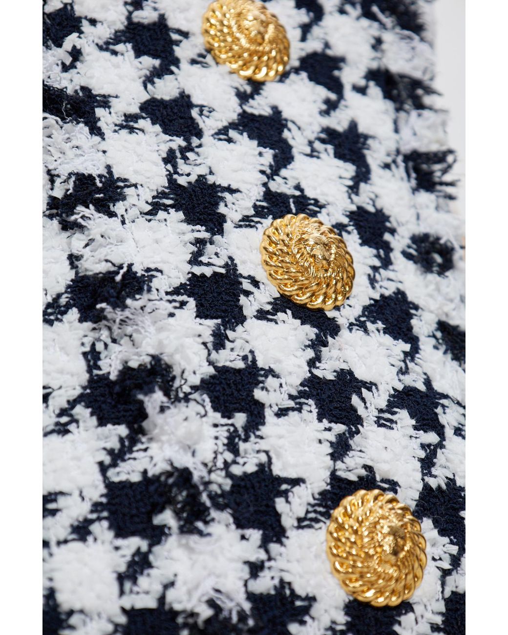 Balmain Blue Houndstooth Button Detailed Tweed Dress