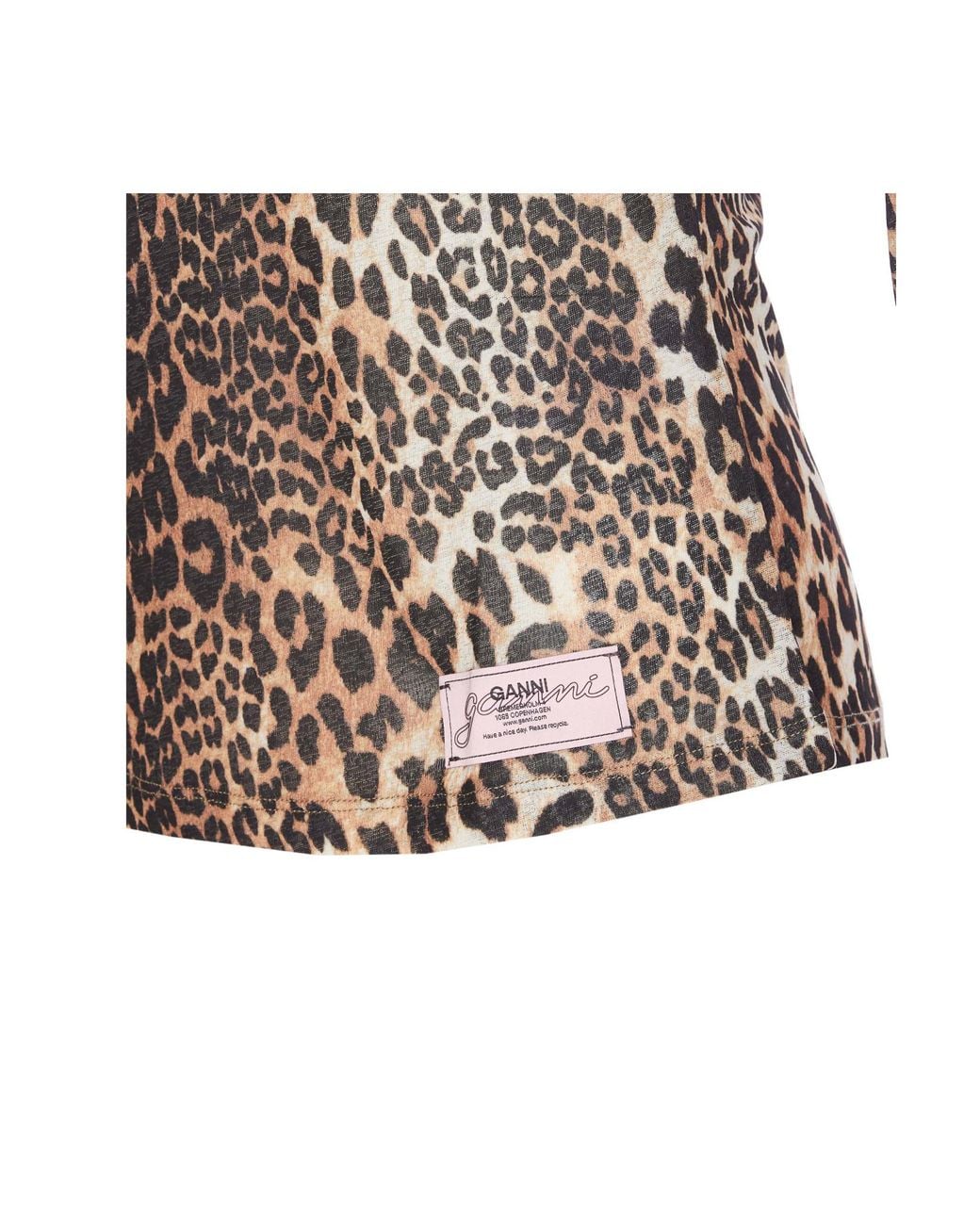Ganni Brown Leopard Printed Mesh Long-Sleeved Top