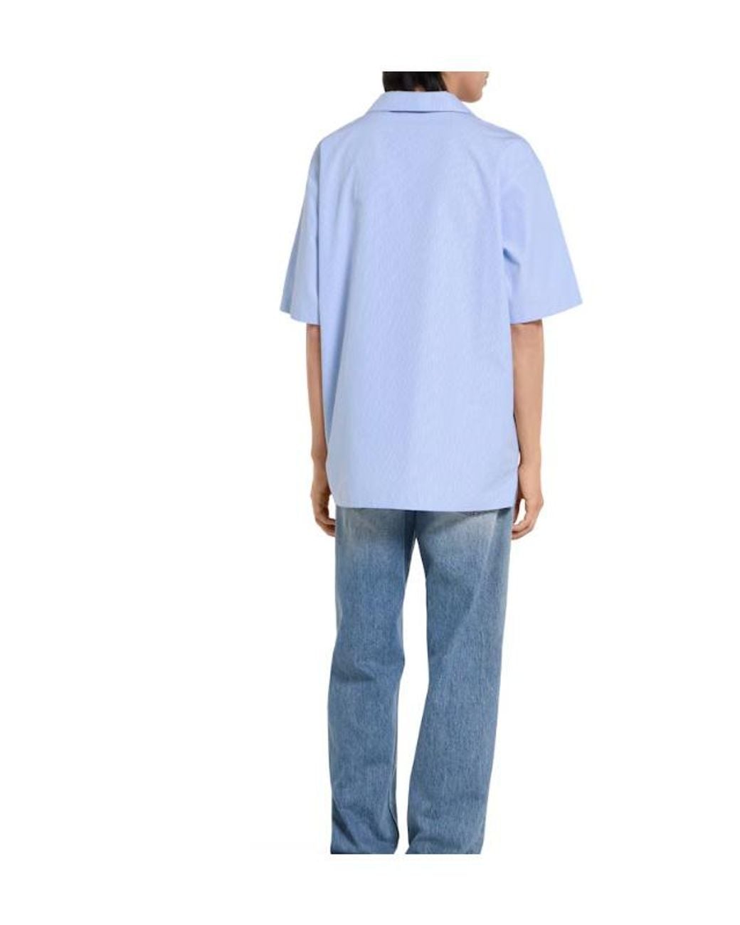 Gucci Blue Thin Striped Poplin Bowling Shirt for men