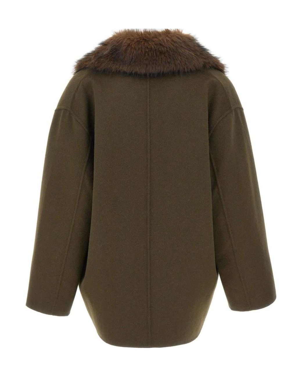 Kaos Green Double-Breasted Faux Fur Collar Jacket