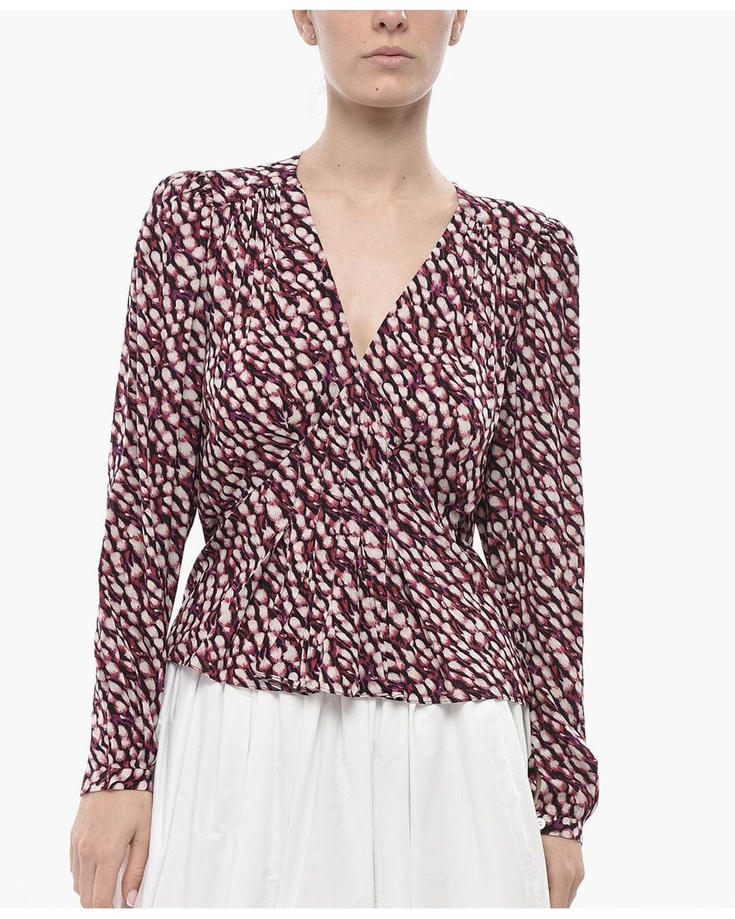 Isabel Marant Red Patterned V-Neck Blouse