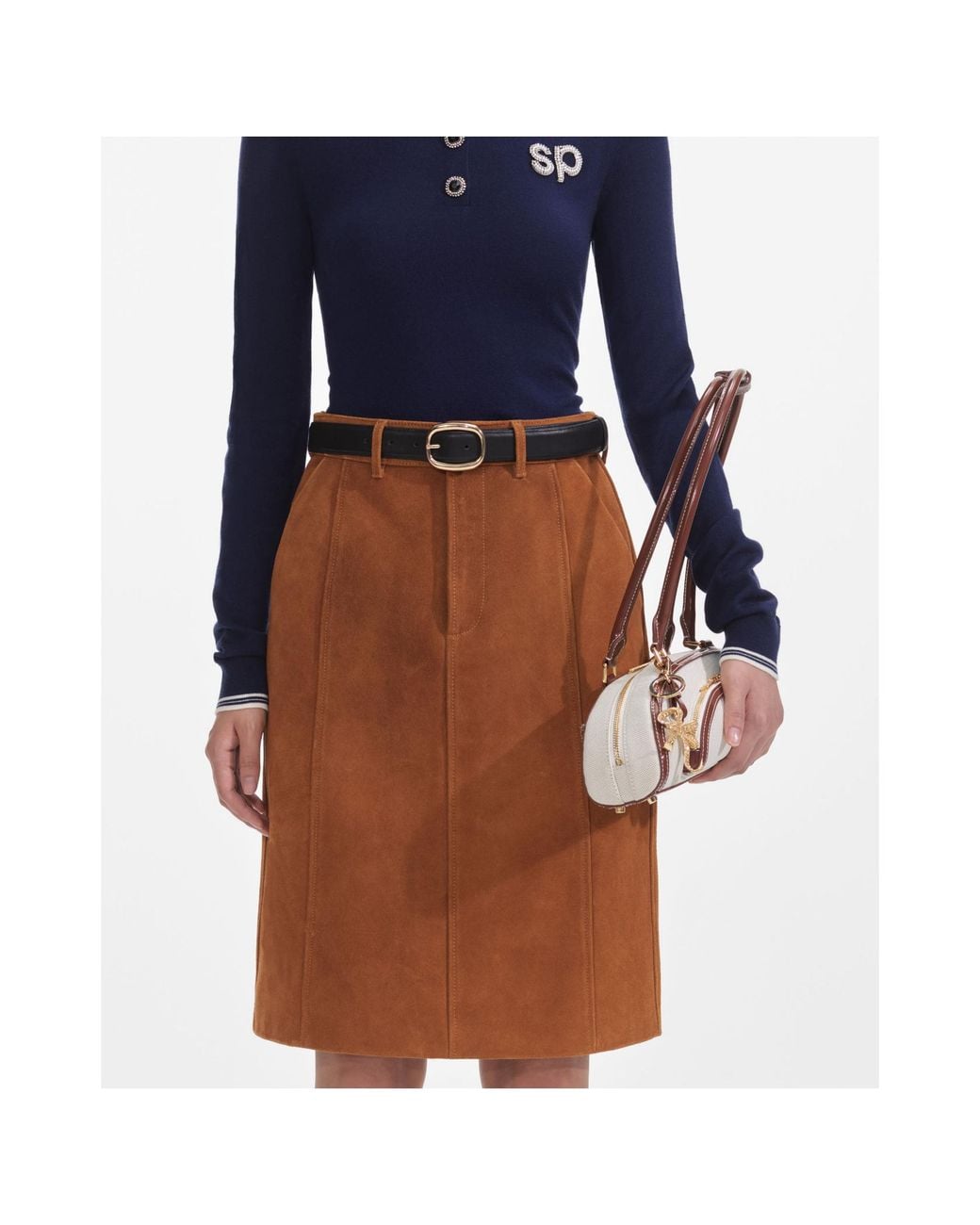 Self-Portrait Multicolor Belted Leather Skirt
