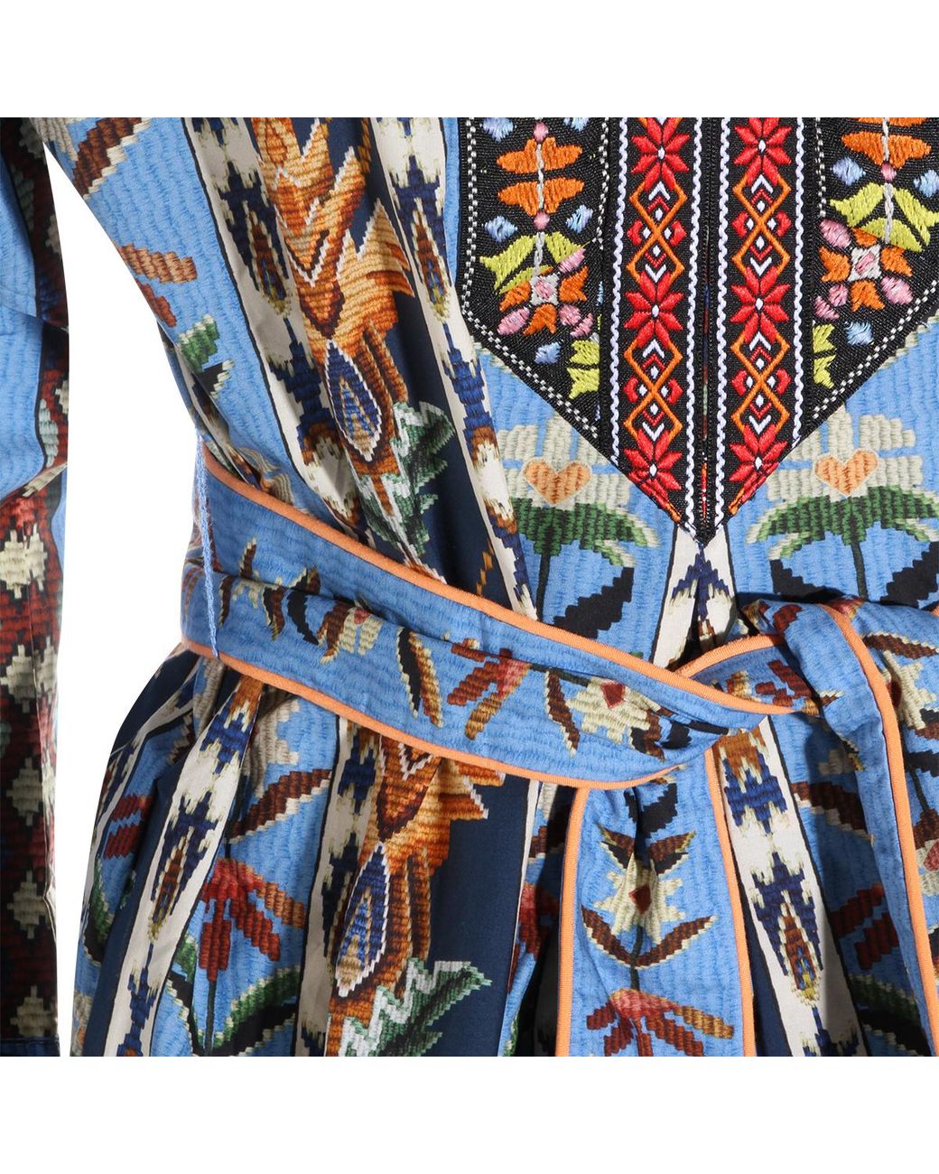 Farm Rio Blue Embroidered V-Neck Mini Dress