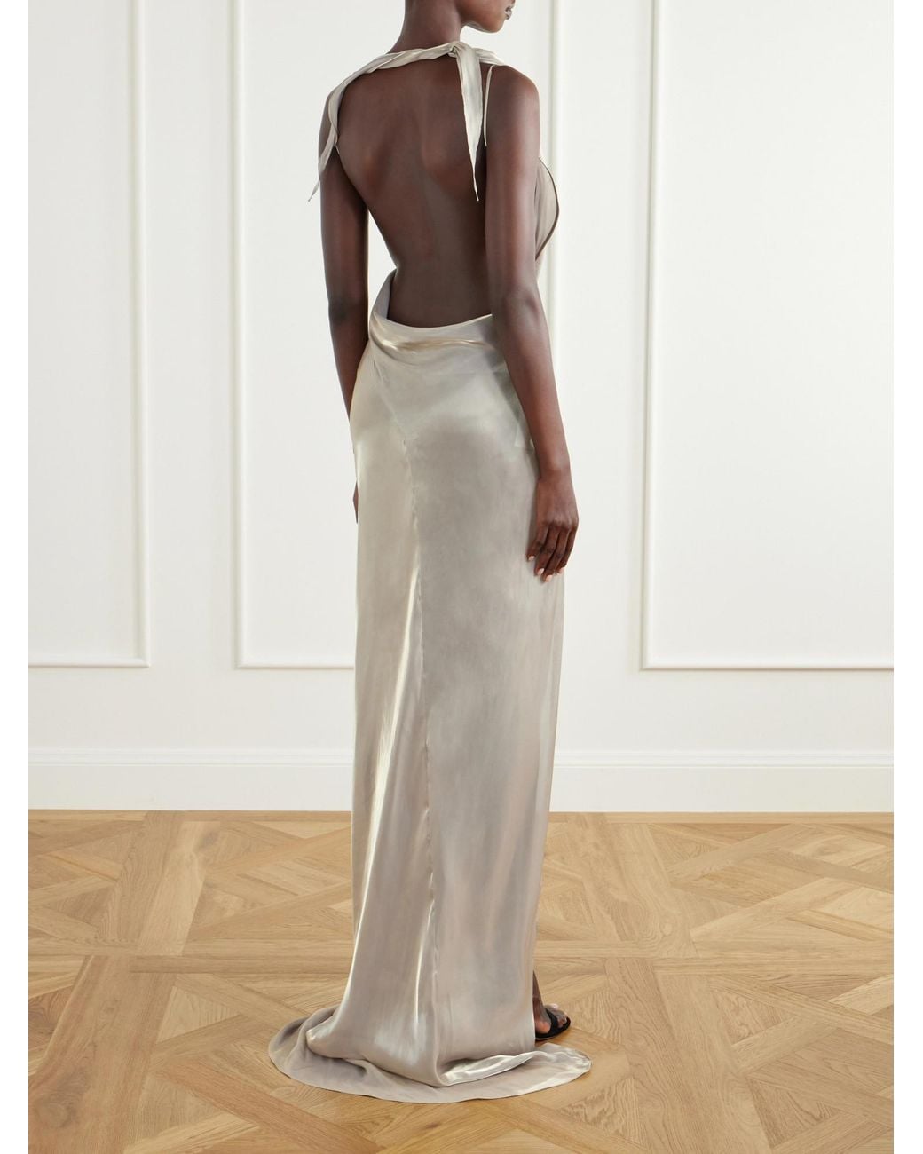 Maticevski White Glow Up Draped Metallic-Satin Gown