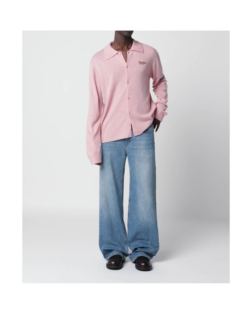 Séfr Pink Shirt-Collar Knit Top for men