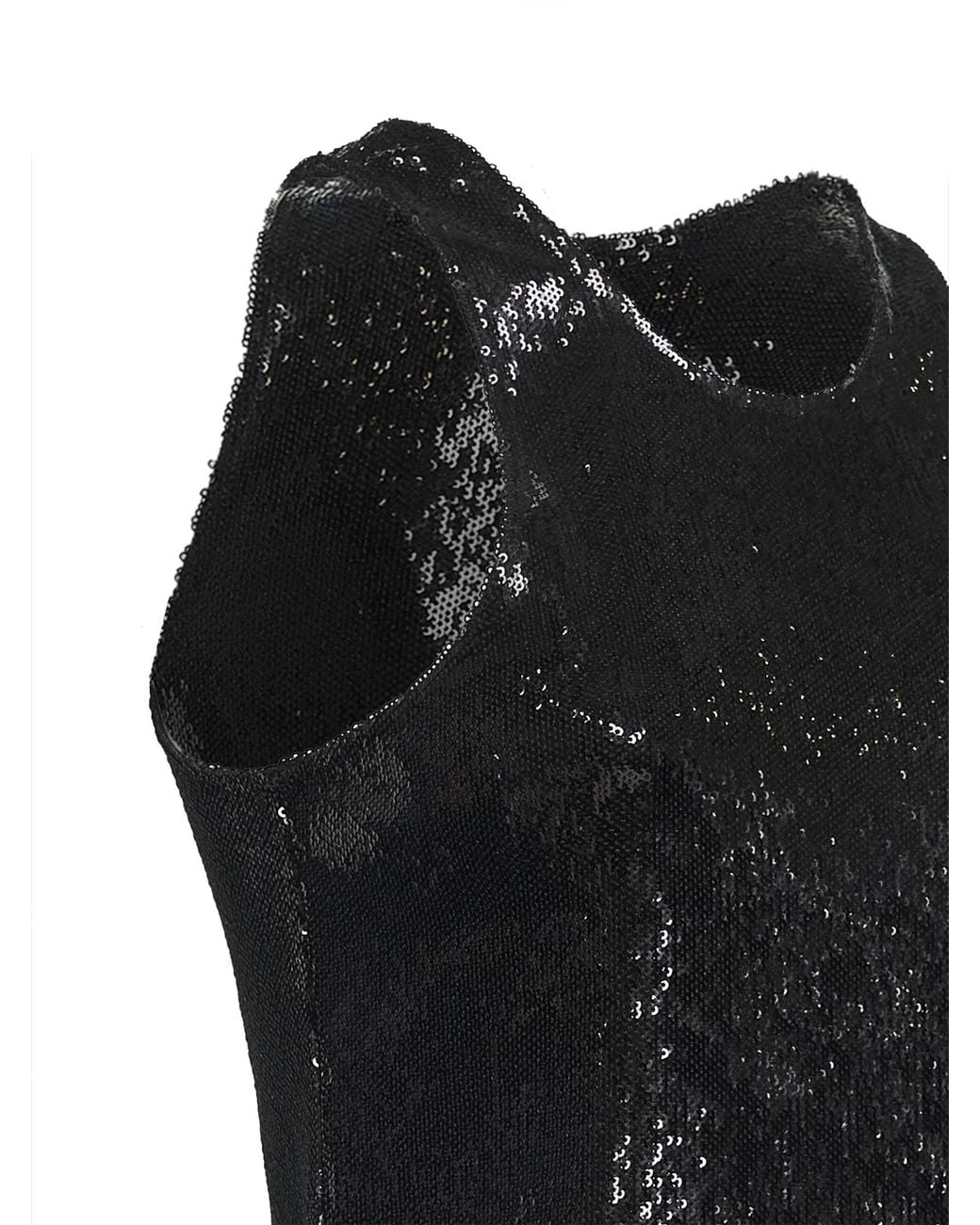 Totême Black Sequin High Round Neckline Top