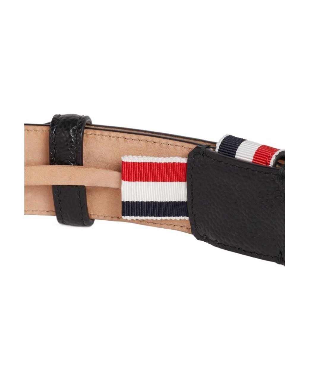 Thom Browne White Striped Buckle Belt for men