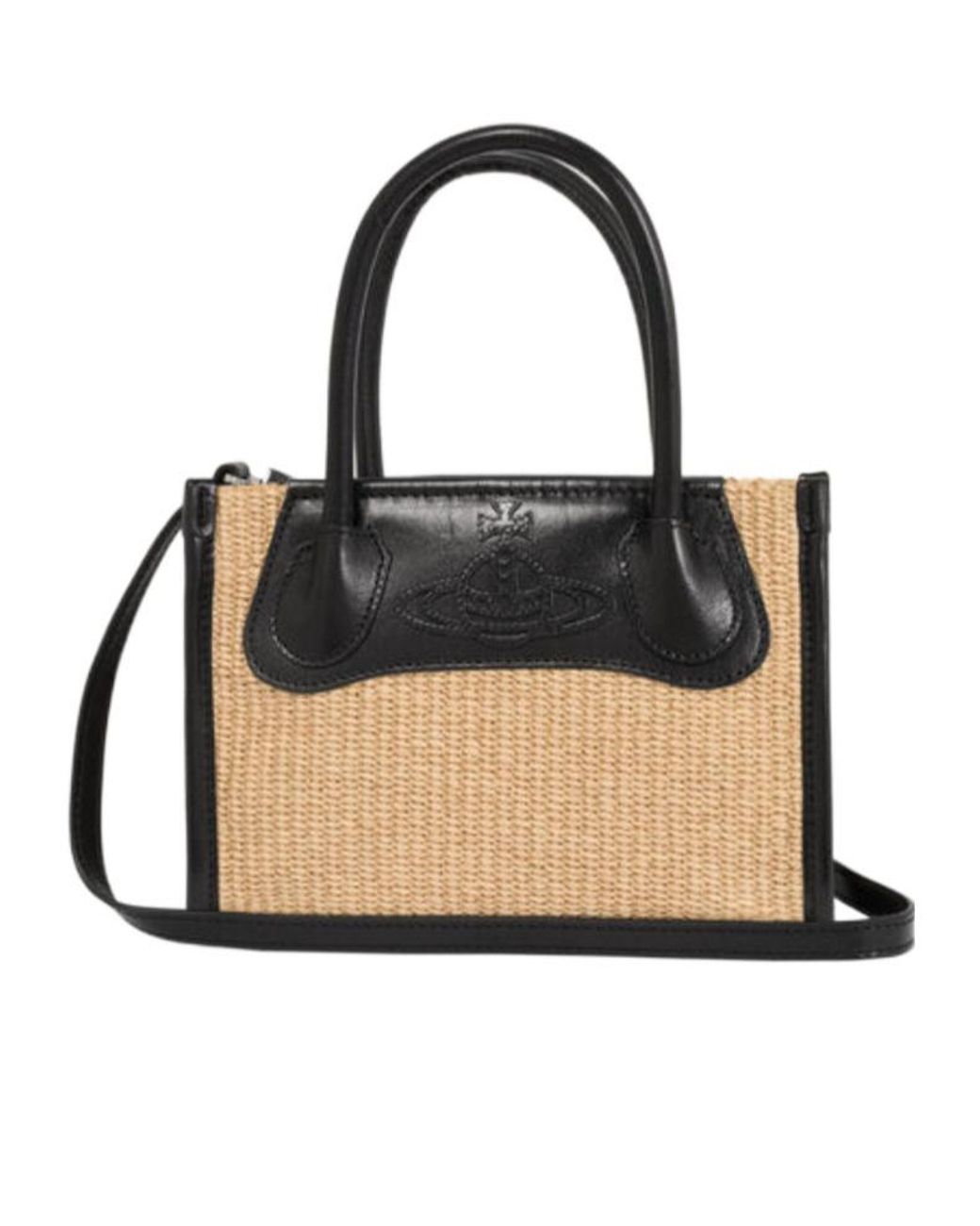 Vivienne Westwood Black Small Troy Orb-Motif Woven Tote Bag