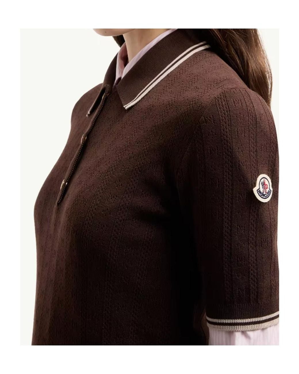 Moncler Brown Ribbed Knit Polo Top