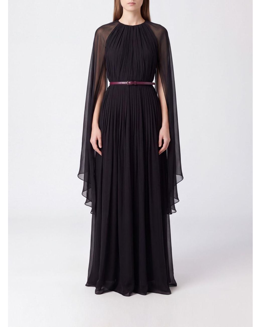 Max Mara Black Pleated Cape Maxi Dress