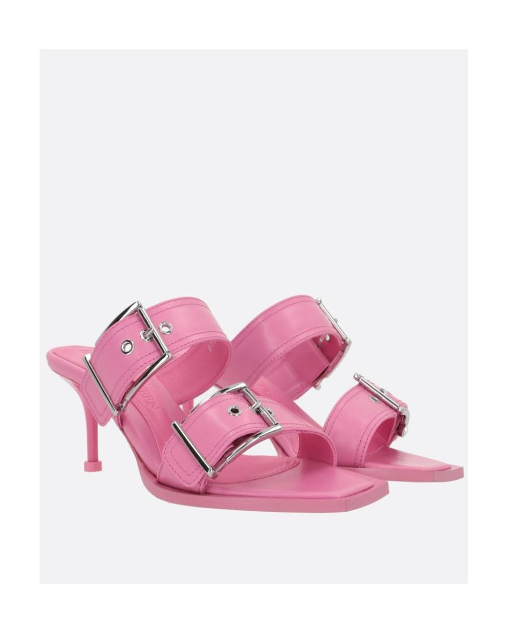 McQueen Pink Buckle Detailed Slip-On Sandals