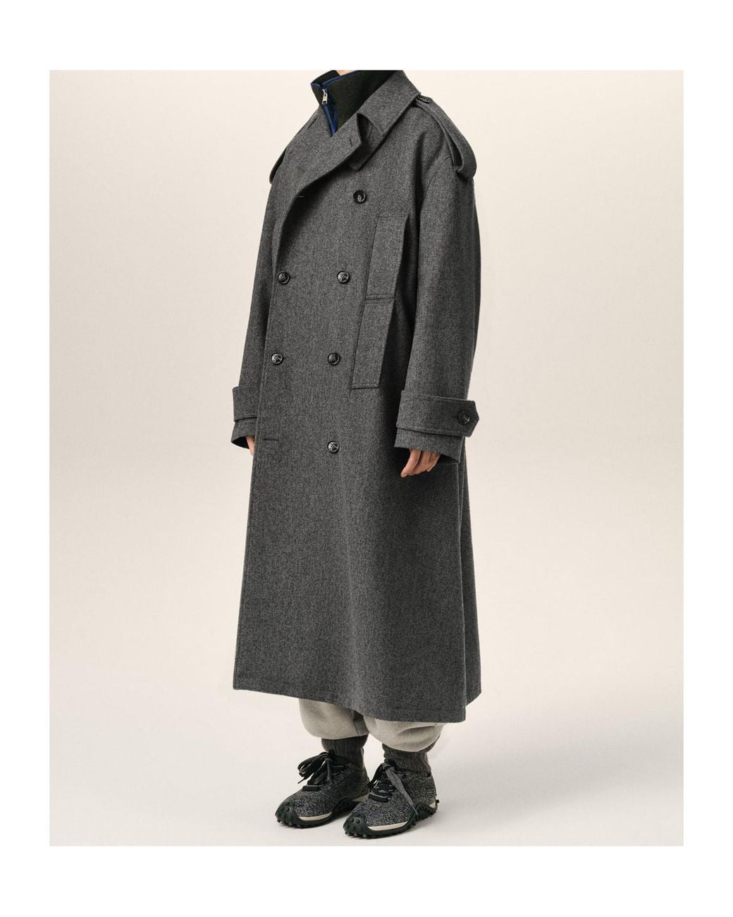 AMI Gray Ami Double-Breasted Coat for men