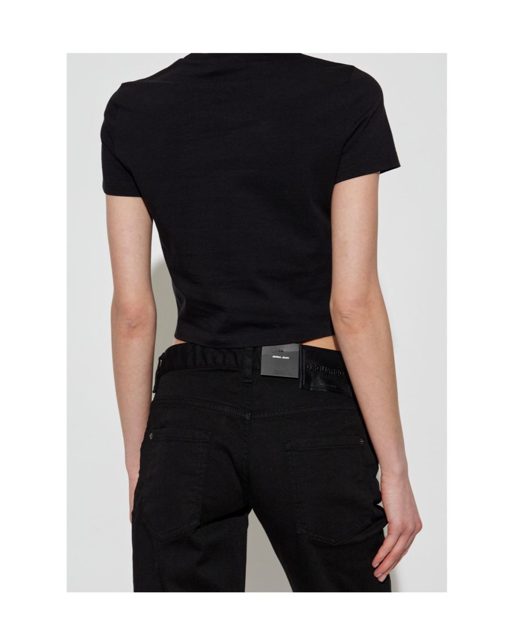 DSquared² Black クロップド クルーネック Tシャツ