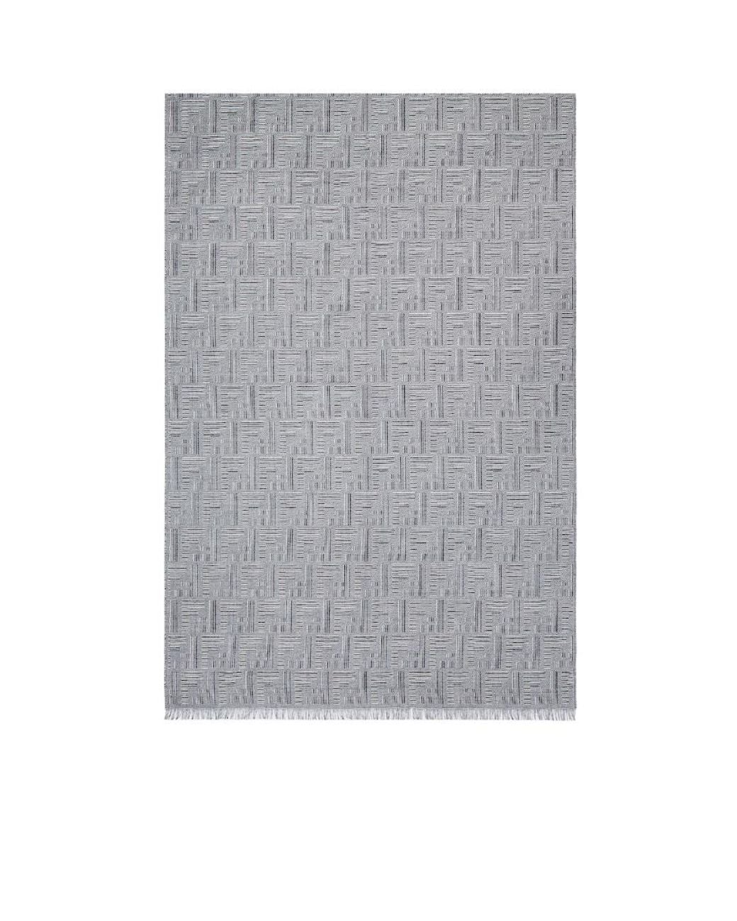 Fendi Gray Monogrammed Fringed Edge Scarf for men