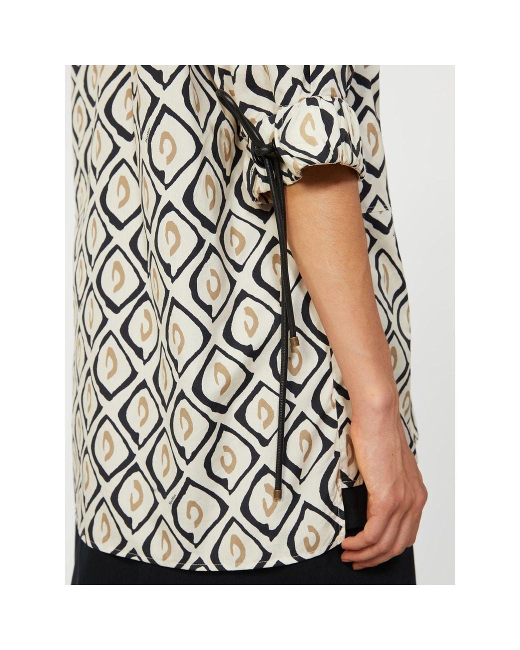 Max Mara White Cotton Poplin Printed Drawstring Shirt