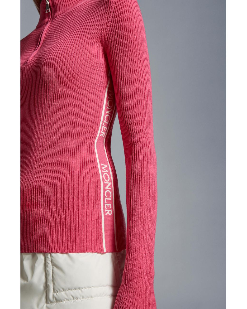 Moncler Pink Half-Zip Logo Patch Jumper