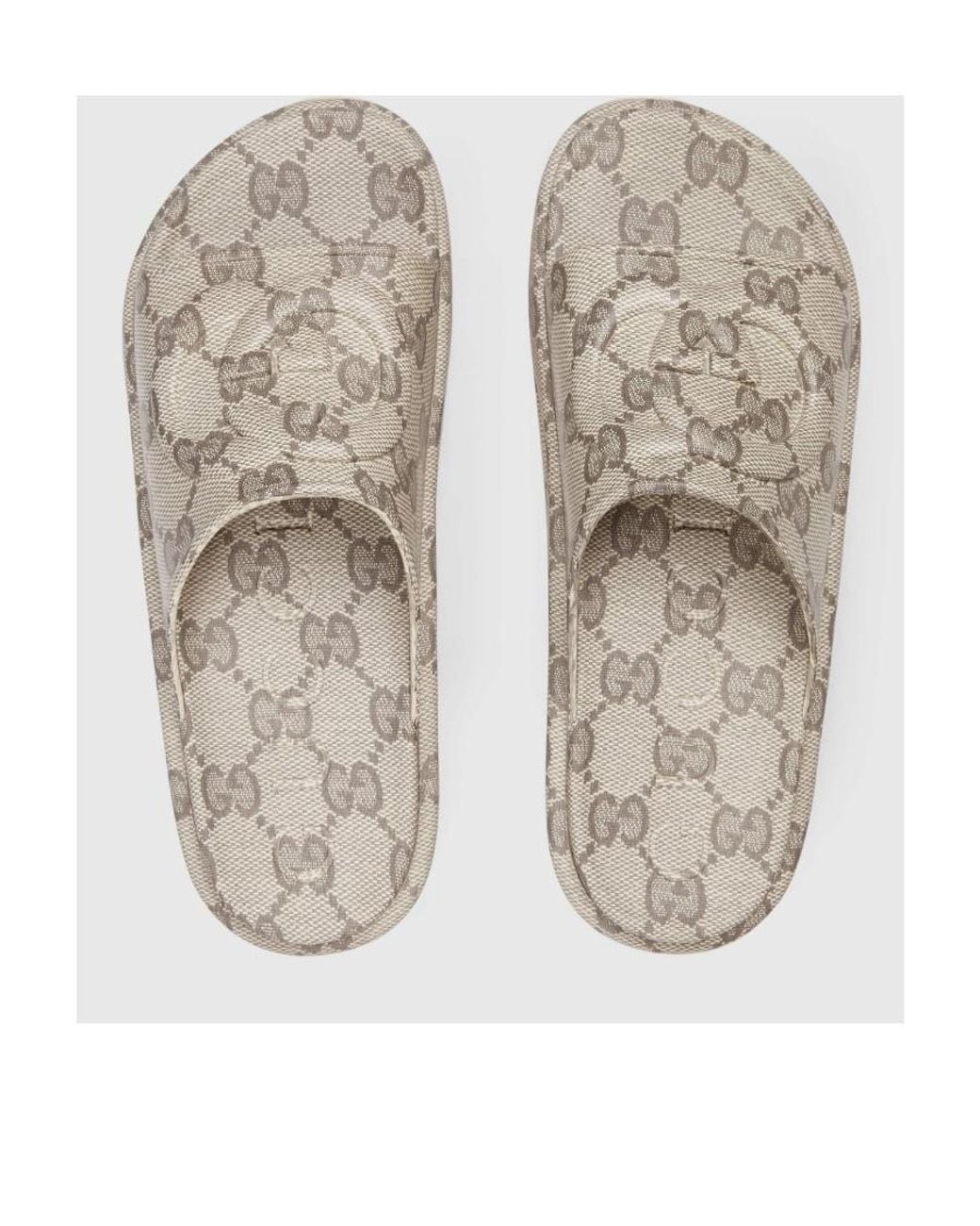 Gucci White Monogram Motif Platform Slides for men