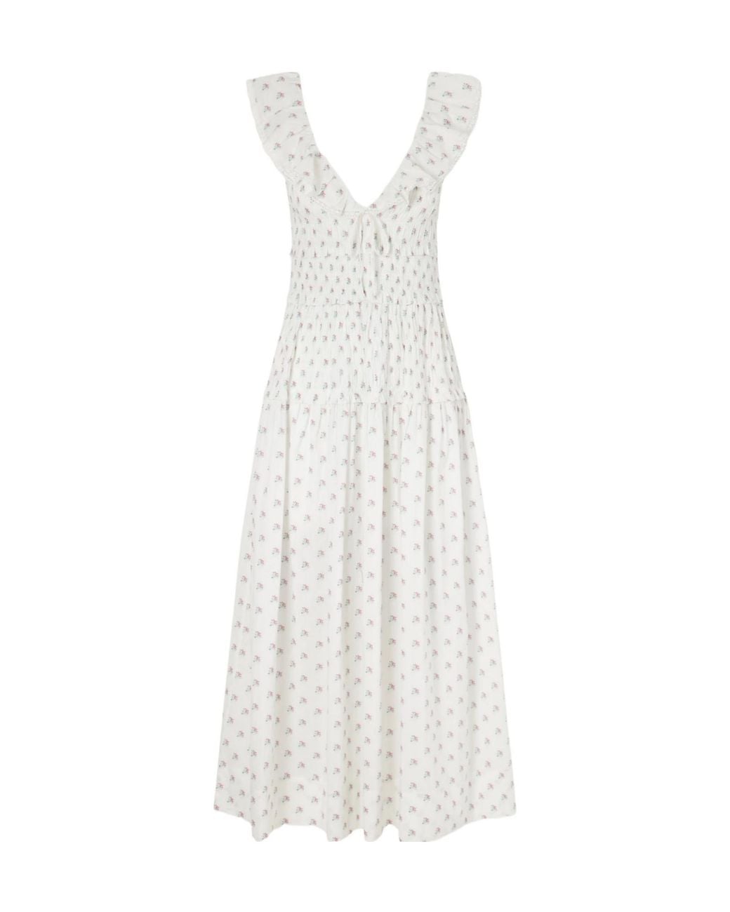 Doen White Sorina Floral-Print Midi Dress
