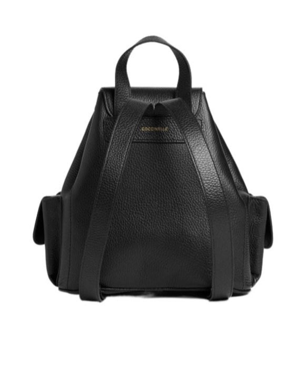 Coccinelle Black Medium Mavery Grained Leather Pocket-Detail Backpack