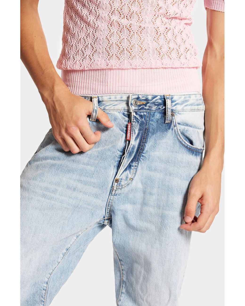 DSquared² Blue Ripped Straight-Leg Jeans for men