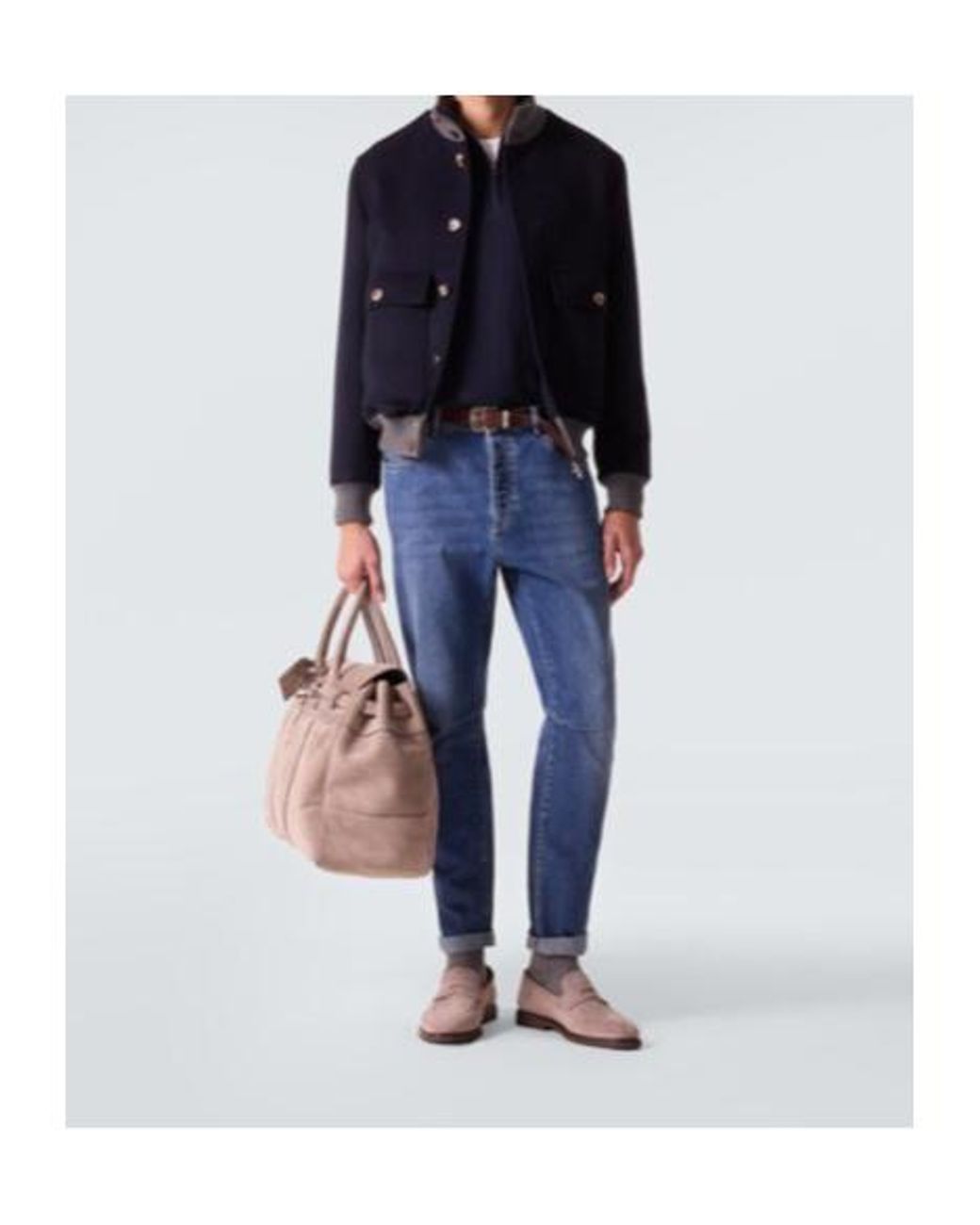 Brunello Cucinelli Brown Suede Penny Loafers for men