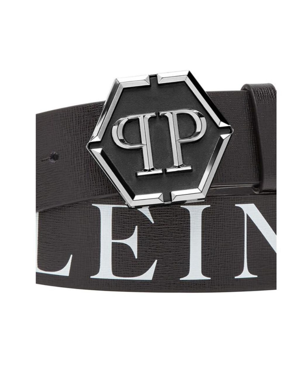 Philipp Plein Black Hexagon-Logo Buckle Belt for men